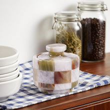 Load image into Gallery viewer, Marble Salt Cellar with Lid 3" Inch Checker Handmade Table Salt Container for Kitchen Countertop, Sugar Bowl Spice Storage, Ideal Salt Jar for Celtic Salts
