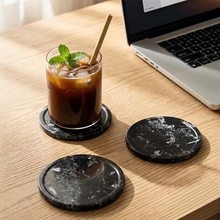 Load image into Gallery viewer, Marble Coasters for Drinks Set of 6 – Natural Stone Round Coasters with Holder for Table Protection

