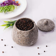 Load image into Gallery viewer, Marble Salt Cellar with Spoon - Handmade Salt Jar with Lid | Kitchen Storage Container
