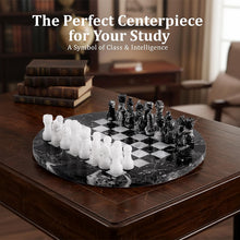 Load image into Gallery viewer, 30cm Round Marble Chess Set ZEBRA BLACK &amp; WHITE with Local Storage Box – Classic Strategy Board Game for Home &amp; Gift
