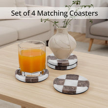 Load image into Gallery viewer, Marble Coasters Set of 4, Handmade 4 inch Round Stone Coaster, Drink Checkered Coaster Plates for Coffee Table, Stylish Bar Accessories &amp; Modern Home Décor
