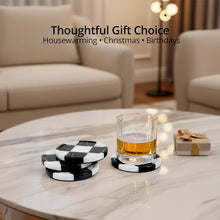 Load image into Gallery viewer, Marble Coasters Set of 4, Handmade 4 inch Round Stone Coaster, Drink Checkered Coaster Plates for Coffee Table, Stylish Bar Accessories &amp; Modern Home Décor
