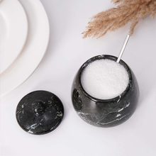 Load image into Gallery viewer, Marble Salt Cellar with Spoon - Handmade Salt Jar with Lid | Kitchen Storage Container
