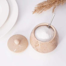 Load image into Gallery viewer, Marble Salt Cellar with Spoon - Handmade Salt Jar with Lid | Kitchen Storage Container
