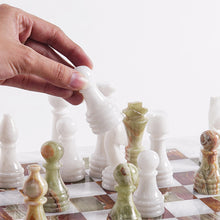 Load image into Gallery viewer, Luxury White &amp; Green Onyx Marble Chess Figures Set | Handmade Premium Stone Chess Pieces for Marble Chess Boards

