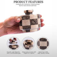 Load image into Gallery viewer, Marble Salt Cellar with Lid 3" Inch Checker Handmade Table Salt Container for Kitchen Countertop, Sugar Bowl Spice Storage, Ideal Salt Jar for Celtic Salts
