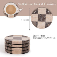 Load image into Gallery viewer, Marble Coasters Set of 4, Handmade 4 inch Round Stone Coaster, Drink Checkered Coaster Plates for Coffee Table, Stylish Bar Accessories &amp; Modern Home Décor
