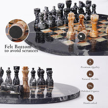 Load image into Gallery viewer, 30cm Round Marble Chess Set ZEBRA BLACK &amp; GREEN with Local Storage Box – Classic Strategy Board Game for Home &amp; Gift
