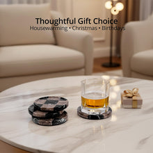 Load image into Gallery viewer, Marble Coasters Set of 4, Handmade 4 inch Round Stone Coaster, Drink Checkered Coaster Plates for Coffee Table, Stylish Bar Accessories &amp; Modern Home Décor
