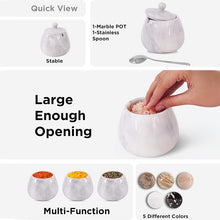 Load image into Gallery viewer, Marble Salt Cellar with Spoon - Handmade Salt Jar with Lid | Kitchen Storage Container
