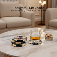 Load image into Gallery viewer, Marble Coasters Set of 4, Handmade 4 inch Round Stone Coaster, Drink Checkered Coaster Plates for Coffee Table, Stylish Bar Accessories &amp; Modern Home Décor
