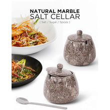 Load image into Gallery viewer, Marble Salt Cellar with Spoon - Handmade Salt Jar with Lid | Kitchen Storage Container
