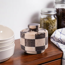 Load image into Gallery viewer, Marble Salt Cellar with Lid 3" Inch Checker Handmade Table Salt Container for Kitchen Countertop, Sugar Bowl Spice Storage, Ideal Salt Jar for Celtic Salts
