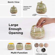Load image into Gallery viewer, Marble Salt Cellar with Spoon - Handmade Salt Jar with Lid | Kitchen Storage Container
