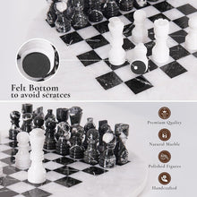Load image into Gallery viewer, 38cm Round Marble Chess Set WHITE &amp; ZEBRA BLACK with Local Storage Box Luxury Marble Chess Sets, Pieces &amp; Boards
