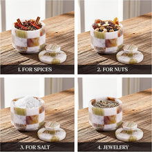 Load image into Gallery viewer, Marble Salt Cellar with Lid 3" Inch Checker Handmade Table Salt Container for Kitchen Countertop, Sugar Bowl Spice Storage, Ideal Salt Jar for Celtic Salts
