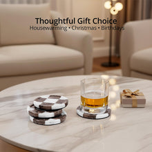 Load image into Gallery viewer, Marble Coasters Set of 4, Handmade 4 inch Round Stone Coaster, Drink Checkered Coaster Plates for Coffee Table, Stylish Bar Accessories &amp; Modern Home Décor

