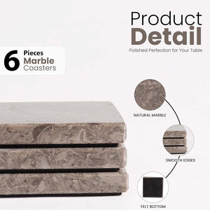 Marble Set of 6 Kitchen Square Coaster Plates