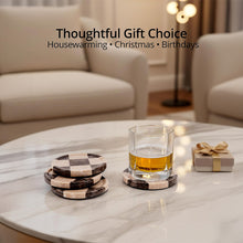 Load image into Gallery viewer, Marble Coasters Set of 4, Handmade 4 inch Round Stone Coaster, Drink Checkered Coaster Plates for Coffee Table, Stylish Bar Accessories &amp; Modern Home Décor
