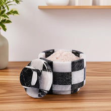 Load image into Gallery viewer, Marble Salt Cellar with Lid 3" Inch Checker Handmade Table Salt Container for Kitchen Countertop, Sugar Bowl Spice Storage, Ideal Salt Jar for Celtic Salts

