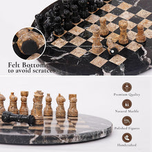Load image into Gallery viewer, 30cm Round Marble Chess Set ZEBRA BLACK &amp; CORAL with Local Storage Box – Classic Strategy Board Game for Home &amp; Gift
