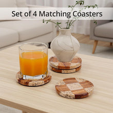 Load image into Gallery viewer, Marble Coasters Set of 4, Handmade 4 inch Round Stone Coaster, Drink Checkered Coaster Plates for Coffee Table, Stylish Bar Accessories &amp; Modern Home Décor

