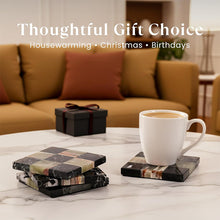 Load image into Gallery viewer, Luxury Checkered Coasters Plates Set of 4, Decorative Drink Coasters for Home &amp; Office
