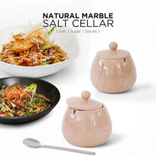Load image into Gallery viewer, Marble Salt Cellar with Spoon - Handmade Salt Jar with Lid | Kitchen Storage Container
