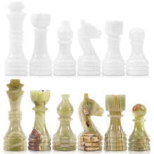 Load image into Gallery viewer, Luxury White &amp; Green Onyx Marble Chess Figures Set | Handmade Premium Stone Chess Pieces for Marble Chess Boards
