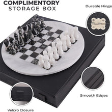 Load image into Gallery viewer, 38cm Round Marble Chess Set WHITE &amp; ZEBRA BLACK with Local Storage Box – Classic Strategy Board Game for Home &amp; Gift
