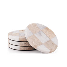Load image into Gallery viewer, Marble Coasters Set of 4, Handmade 4 inch Round Stone Coaster, Drink Checkered Coaster Plates for Coffee Table, Stylish Bar Accessories &amp; Modern Home Décor
