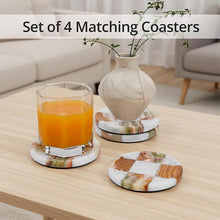 Load image into Gallery viewer, Marble Coasters Set of 4, Handmade 4 inch Round Stone Coaster, Drink Checkered Coaster Plates for Coffee Table, Stylish Bar Accessories &amp; Modern Home Décor
