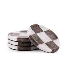 Load image into Gallery viewer, Marble Coasters Set of 4, Handmade 4 inch Round Stone Coaster, Drink Checkered Coaster Plates for Coffee Table, Stylish Bar Accessories &amp; Modern Home Décor
