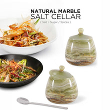 Load image into Gallery viewer, Marble Salt Cellar with Spoon - Handmade Salt Jar with Lid | Kitchen Storage Container

