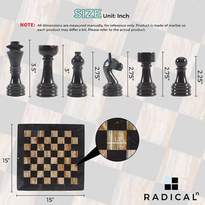 Black And Multi Green Handmade 15 Inches Premium Quality Marble Chess Set