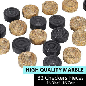 Black and Coral Handmade Marble Checkers pieces Set