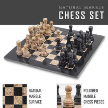 Load image into Gallery viewer, Black and Fossil Coral Handmade 15 Inches High Quality Marble Chess Set
