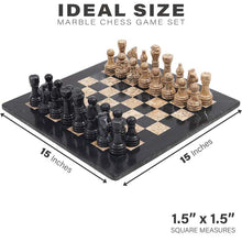 Load image into Gallery viewer, Black and Fossil Coral Handmade 15 Inches High Quality Marble Chess Set
