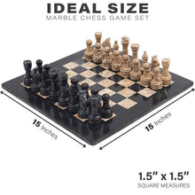 Load image into Gallery viewer, Black and Fossil Coral Handmade 15 Inches High Quality Marble Chess Set With Storage
