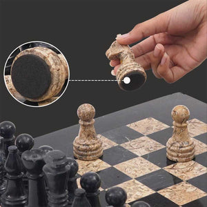 Black and Fossil Coral Handmade 15 Inches High Quality Marble Chess Set With Storage