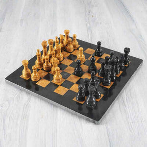 Black and Golden Handmade 15 Inches Premium Quality Marble Chess Set