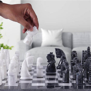 Black and White Antique 15 Inches Handmade Premium Quality Marble Chess Set