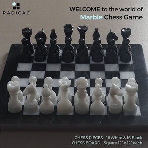 Black and White Handmade 12 Inches Premium Quality Marble Chess Set