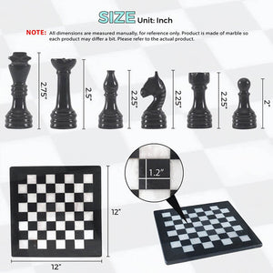 Black and White Handmade 12 Inches Premium Quality Marble Chess Set