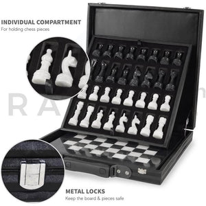 Black and White Handmade 15 Inches Premium Quality Marble Chess Set (With Storage Box)