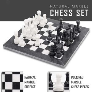 Black and White Handmade 15 Inches Premium Quality Marble Chess Set (With Storage Box)