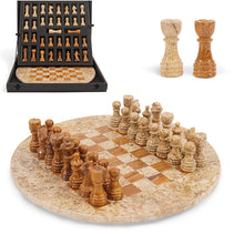 Load image into Gallery viewer, 38cm Round Marble Chess Set CORAL &amp; RED with Local Storage Box – Classic Strategy Board Game for Home &amp; Gift
