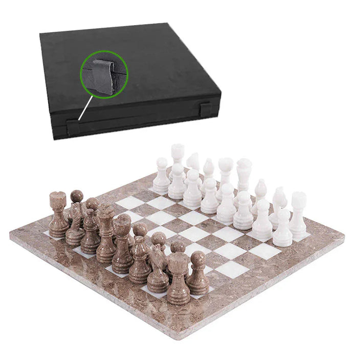Grey Oceanic and White Premium Quality Marble Chess Set - 38cm