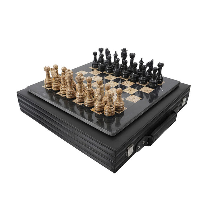 Black and Fossil Coral Premium Quality Marble Chess Set - 38cm