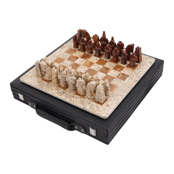 Coral and Red Antique Handmade 15 Inches Premium Quality Marble Chess Set
